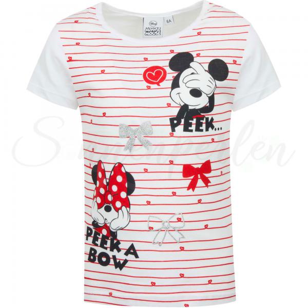 Kinder T-Shirt Minnie Mouse in Weiß/Rot gestreift